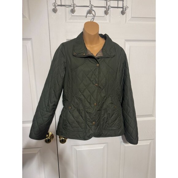 Eddie Bauer Womens Olive Green Quilted Jacket Tall Medium - Picture 1 of 11